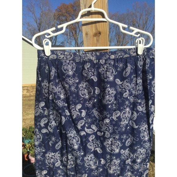 Country store womens midi skirt S stretchy navy blue white paisley summer modest - Picture 6 of 8